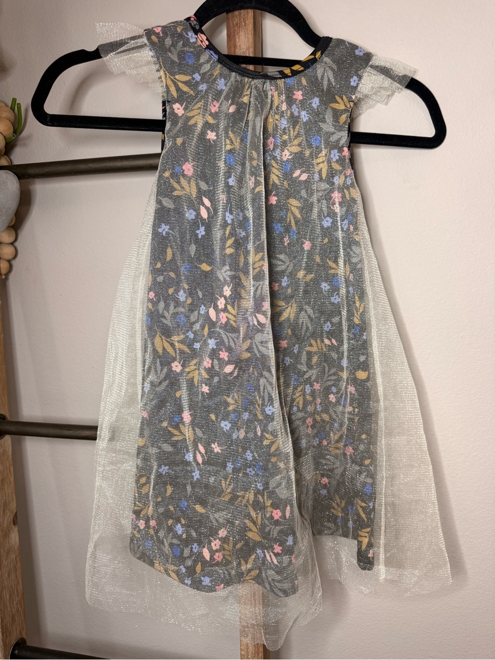 Dot Dot Smile Black Floral Tulle Overlay Dress with Pink and Blue Accents - Picture 4 of 6